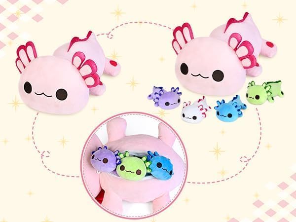 KMUYSL Mamá Peluches con 4 Bebés, Peluche para Niños, Axolotl | Axo...