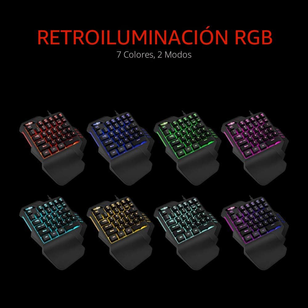 RedThunder Teclado para juegos con una sola mano RGB Retroiluminado...
