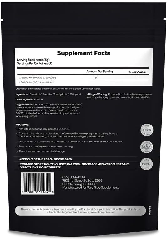 PURE TRIBE PureCreatine - Monohidrato de creatina micronizada alime...