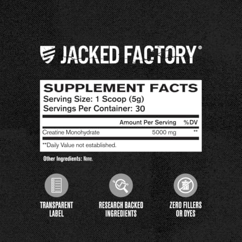 Jacked Factory Monohidrato de creatina en polvo 5.29 oz \u2013 0.18...