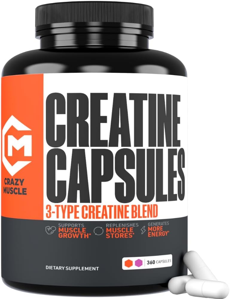 Crazy Muscle Cápsulas de Creatina, 5g de Ganador de Masa a Granel P...