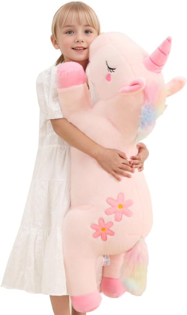 Peluche de unicornio rosa gigante de 32 pulgadas, almohada de cuerp...