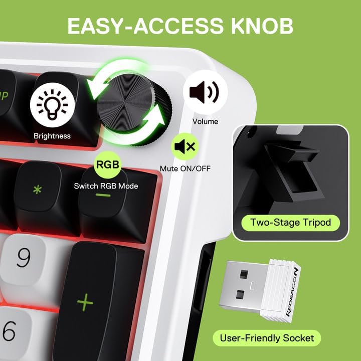 Redragon K686 PRO - Teclado inalámbrico para juegos RGB con junta d...