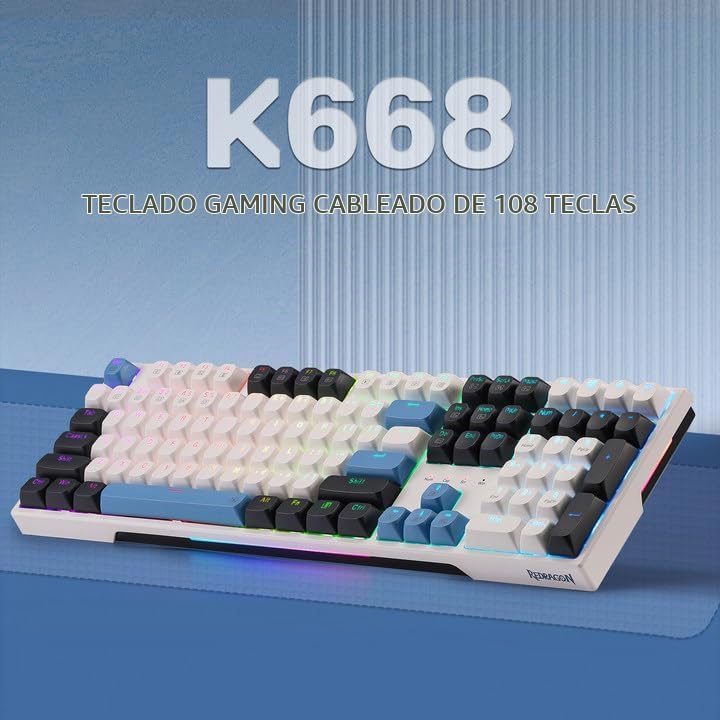 Redragon K668 Teclado para juegos RGB con cable intercambiable en c...
