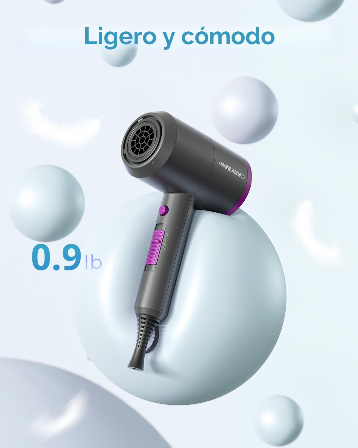 SHRATE Secador de pelo iónico profesional con difusor y boquilla |...