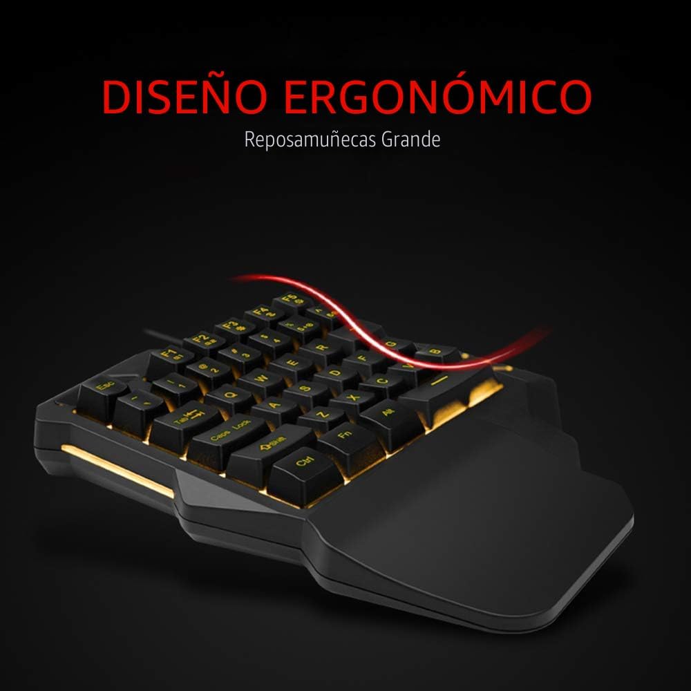 RedThunder Teclado para juegos con una sola mano RGB Retroiluminado...