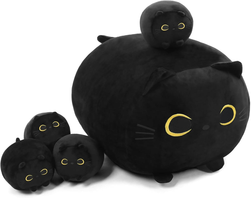 TOYSYM Gato Negro de Peluche Mamá Gato de Peluche Juguetes con 4 Be...