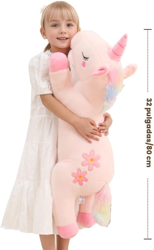 Peluche de unicornio rosa gigante de 32 pulgadas, almohada de cuerp...