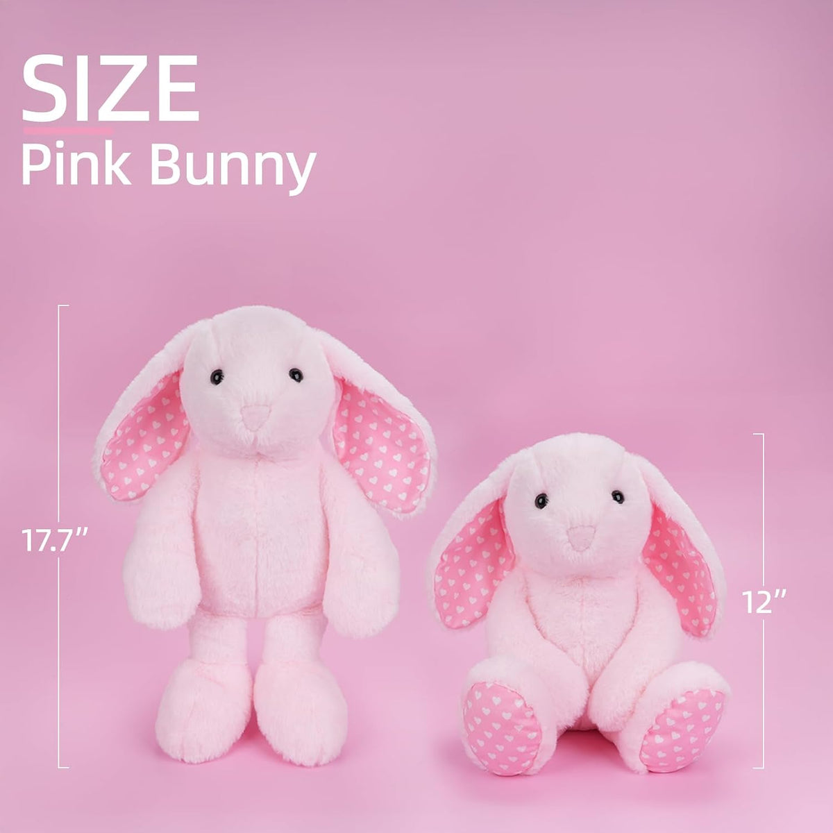 WEIGEDU - Conejo de peluche rosa, 17.7 pulgadas | Orejas flexibles,...