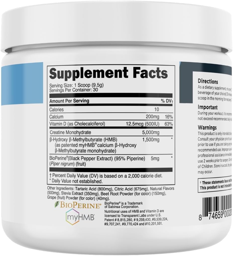 Transparent Labs Creatine HMB - Monohidrato de creatina en polvo co...