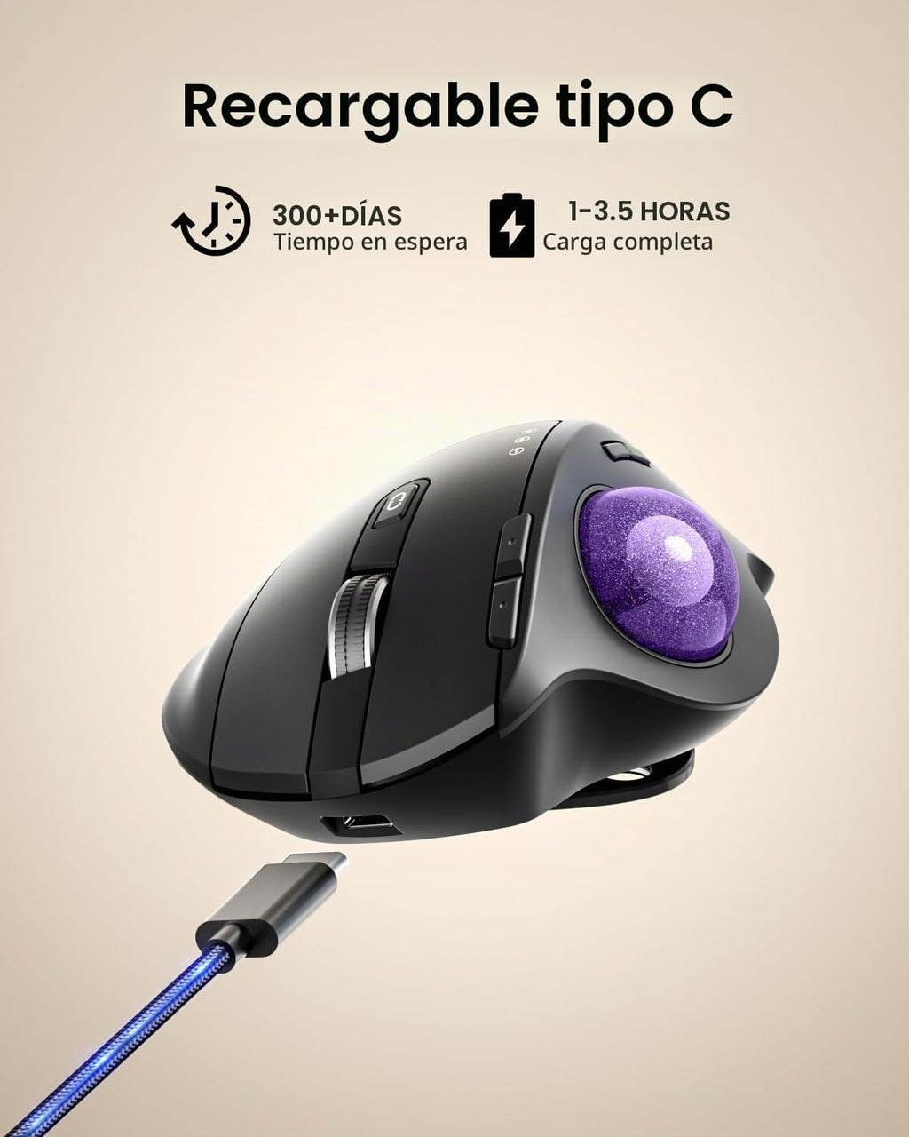 ProtoArc EM01 NL Ratón inalámbrico Trackball, control de pulgar, mo...