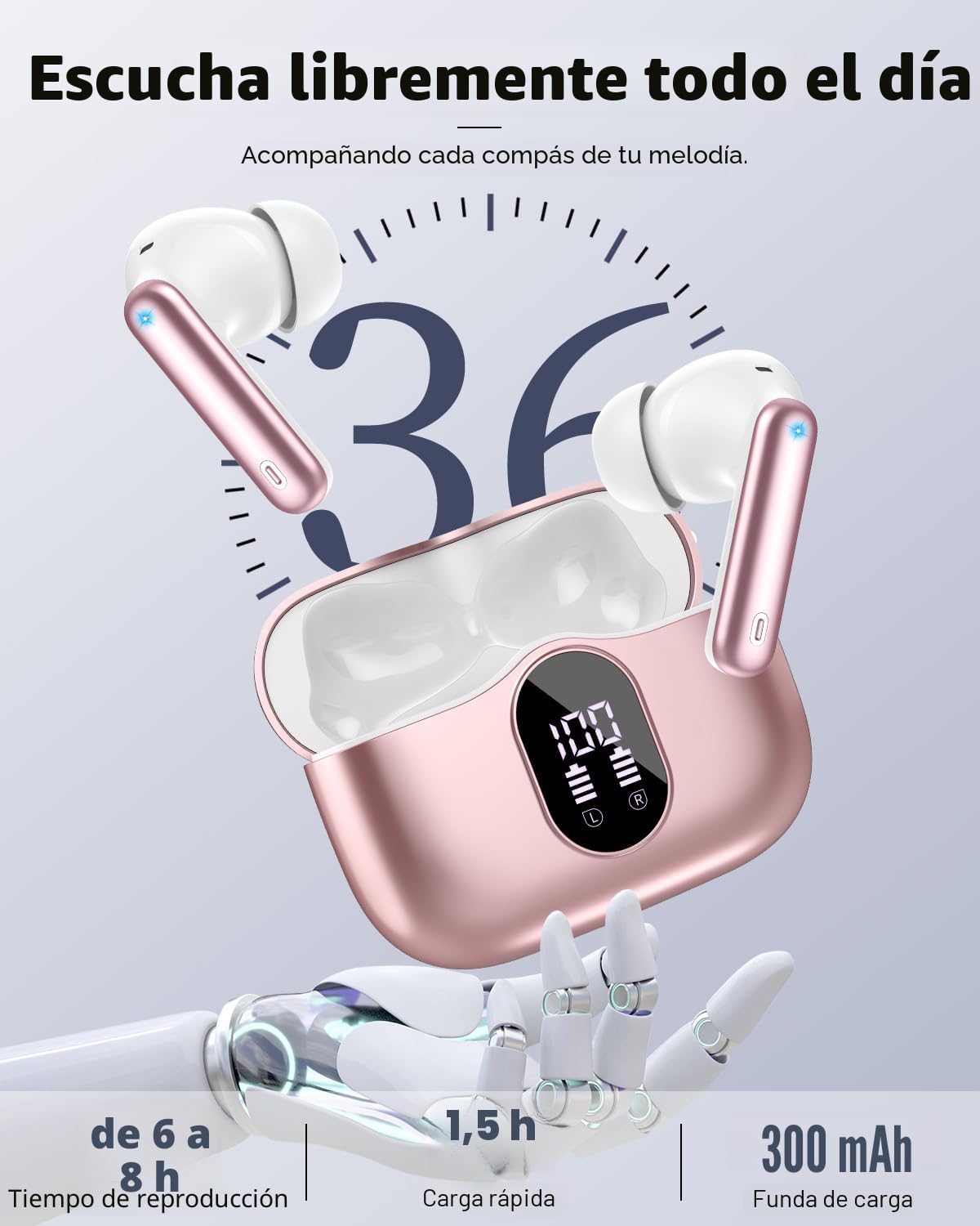 Auriculares inalámbricos, Bluetooth 5.4 Auriculares estéreo de bajo...