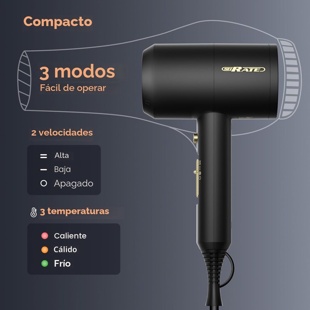 Secador de pelo iónico profesional SHRATE con difusor y boquilla |...