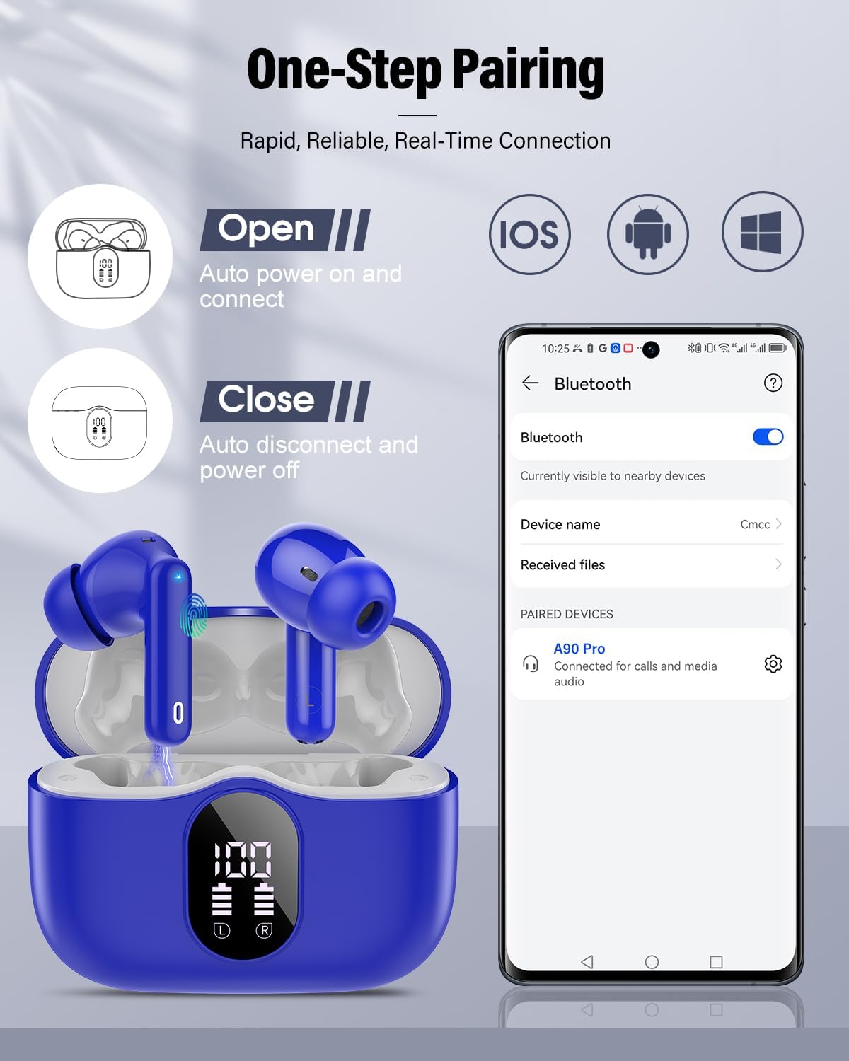 Auriculares inalámbricos, Bluetooth 5.4 Auriculares estéreo y llama...