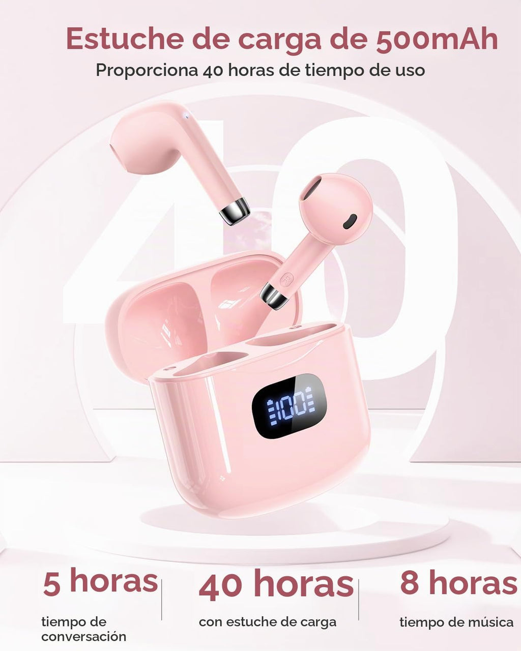 KTGEE Auriculares inalámbricos Bluetooth 5.3, reproducción de 40 ho...
