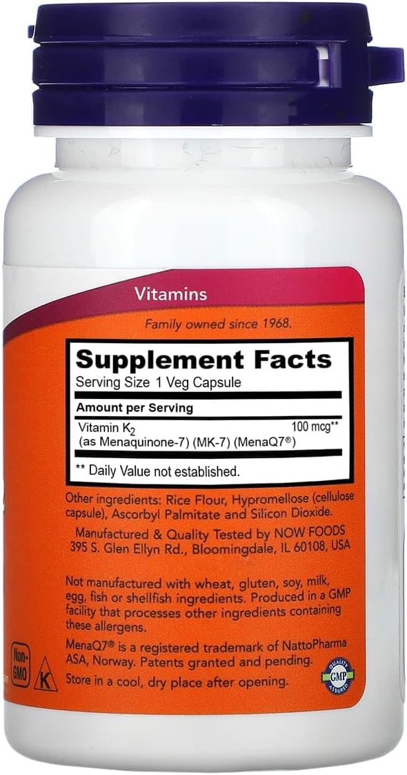Now Foods Vitamina K2 (MK7) Cápsulas veganas, 0.0000035 oz., 60 uni...