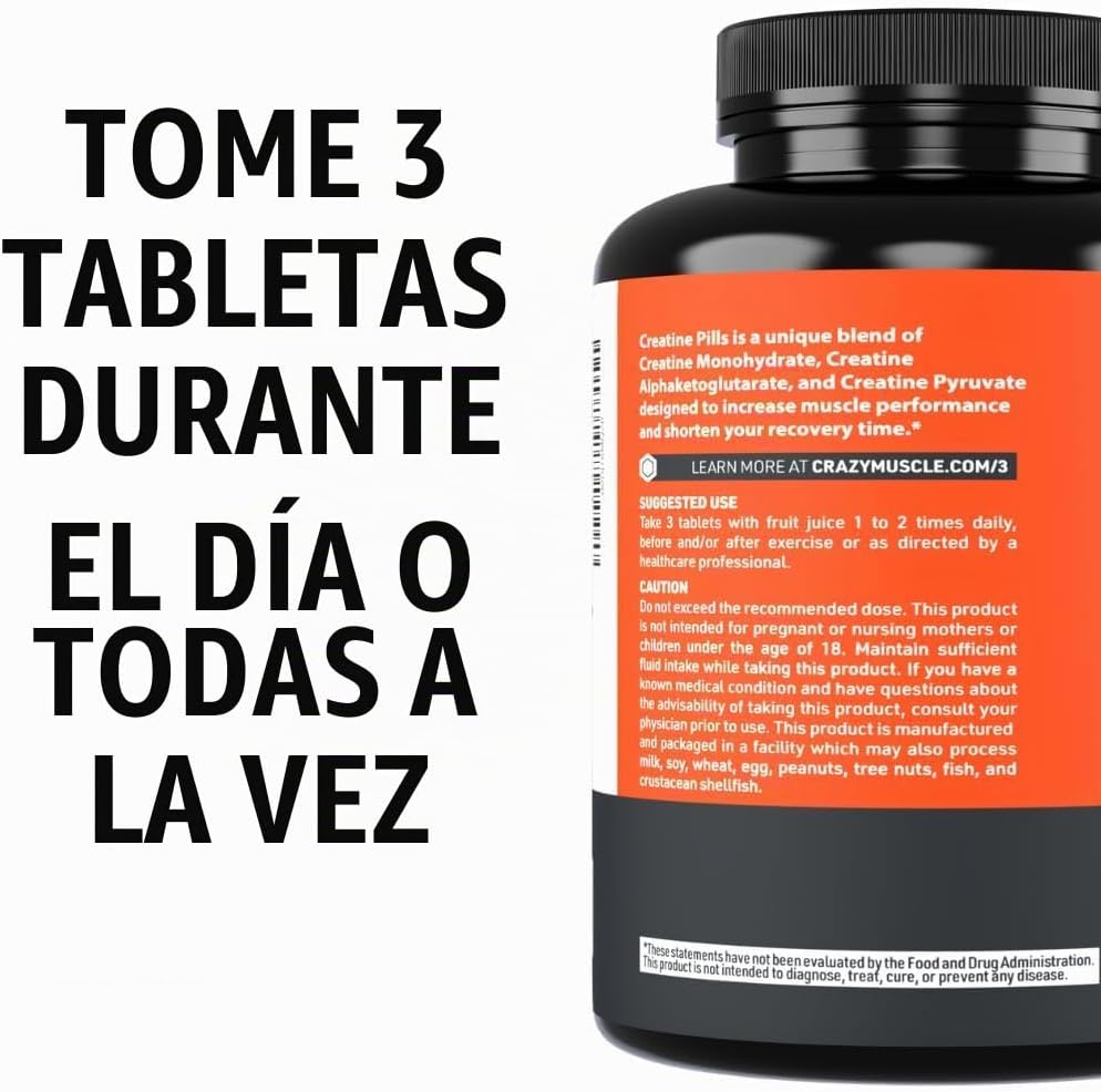 Crazy Muscle, Pastillas de Creatina, 5g 3X Monohidrato de Creatina...