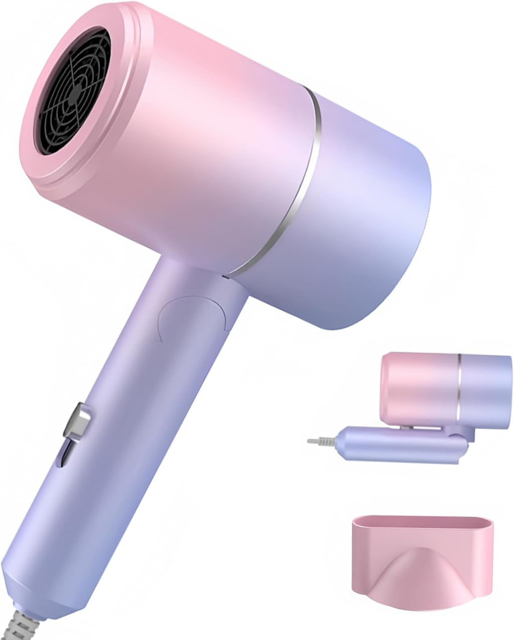 Secador de pelo iónico plegable con difusor, 1875W, rosa azul | Mot...