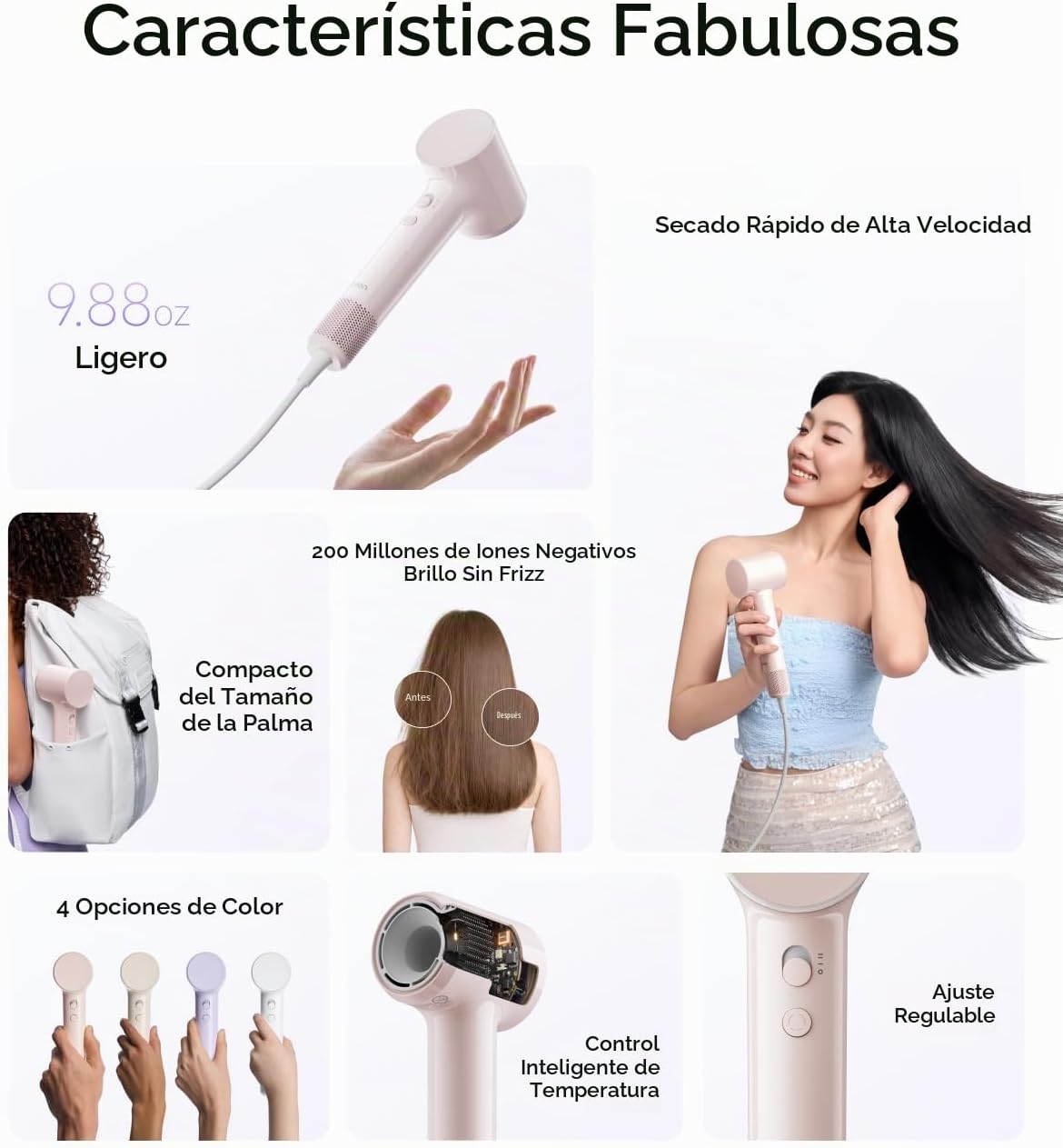 Secador de pelo con difusor de aire Laifen, secador de pelo iónico...
