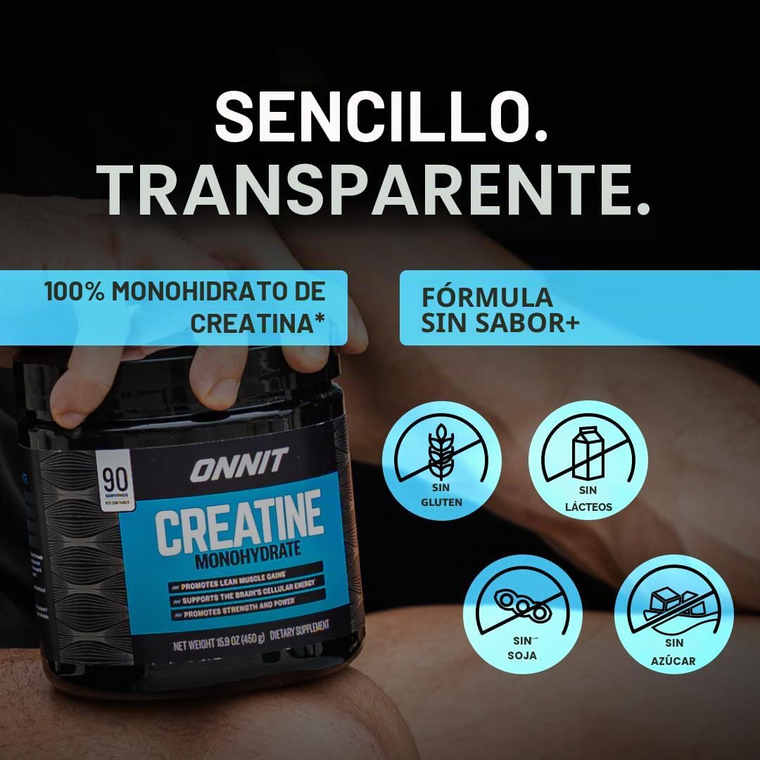 ONNIT Monohidrato de creatina en polvo 5 g, sin sabor, tamaño econó...