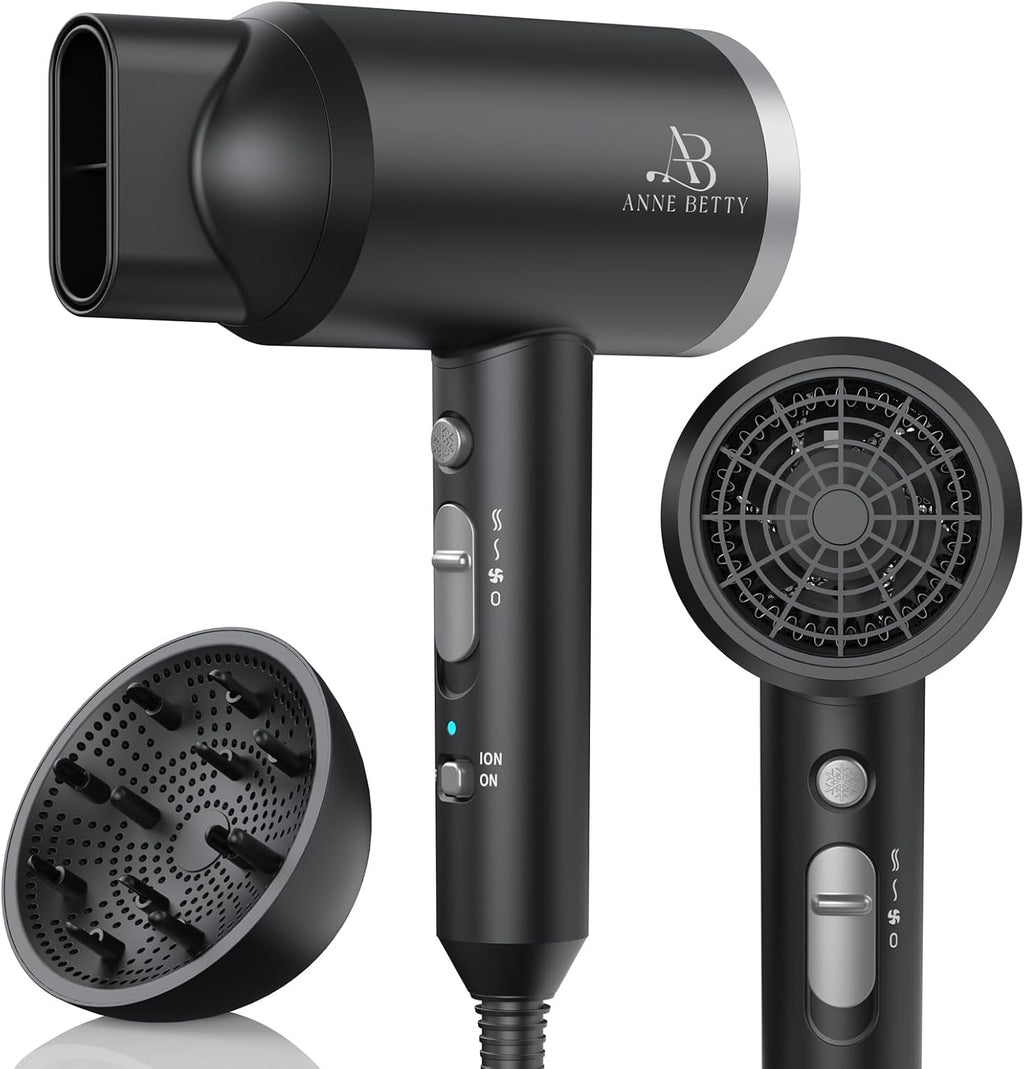 ANNE BETTY Secador de Cabello Iónico con Difusor, Secador de 1800W...