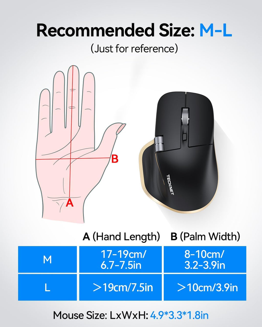TECKNET Ratón inalámbrico, desplazamiento lateral Bluetooth recarga...