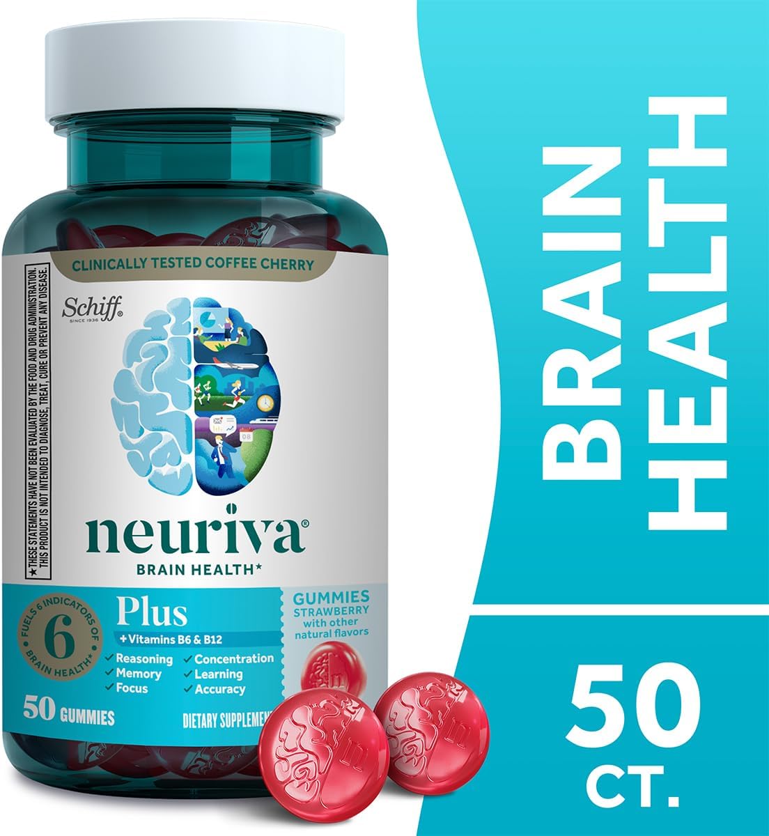 NEURIVA Gomitas Brain Performance Plus de 50 unidades (paquete de 2)