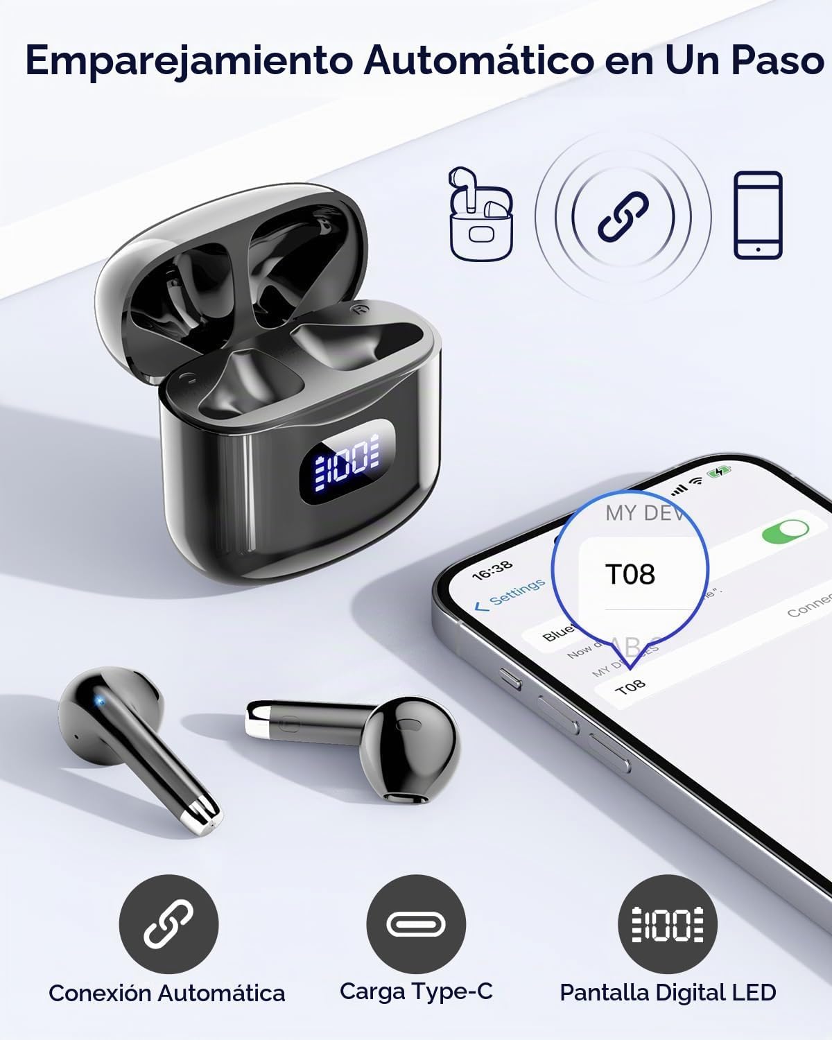 KTGEE Auriculares inalámbricos Bluetooth 5.3 Auriculares con auricu...