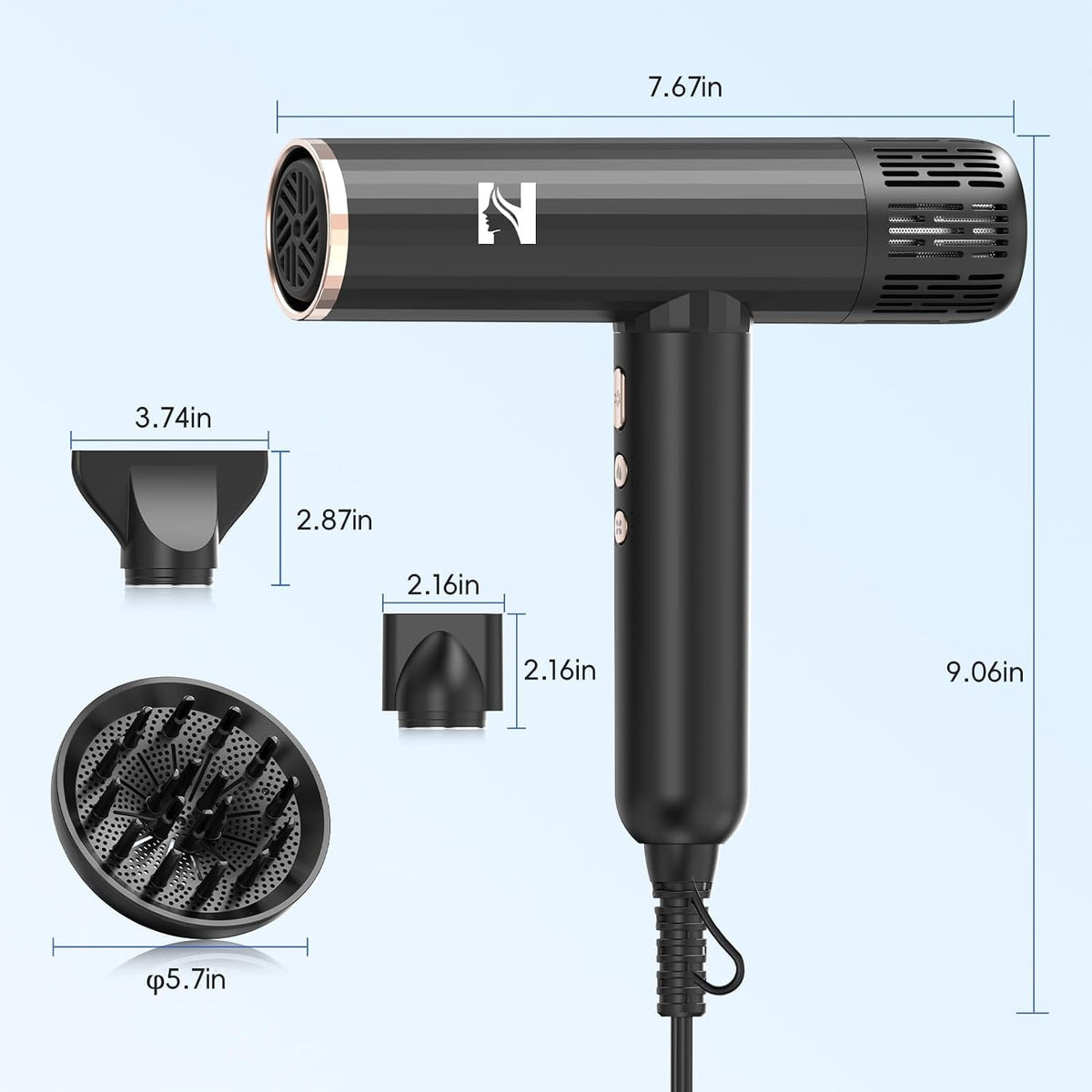 Nicebay - Secador de pelo iónico con difusor, 1600 W de alta veloci...