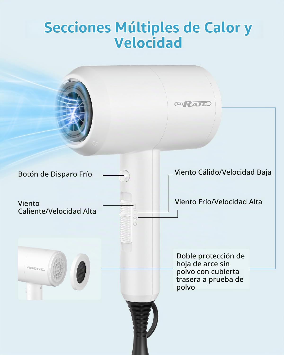 SHRATE Secador de pelo iónico con difusor | Secador profesional par...