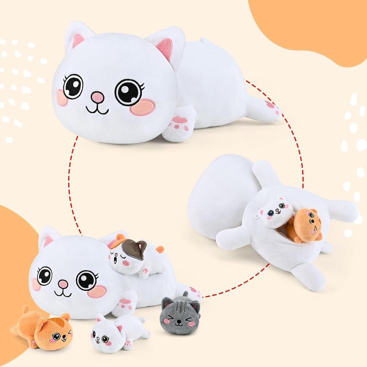KMUYSL Mamá Peluches con 4 Bebés, Peluche para Niños, Gato | Peluch...