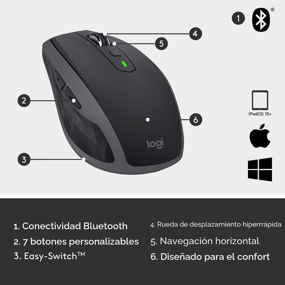 Ratón inalámbrico compacto Logitech MX Anywhere 2S Bluetooth Editio...