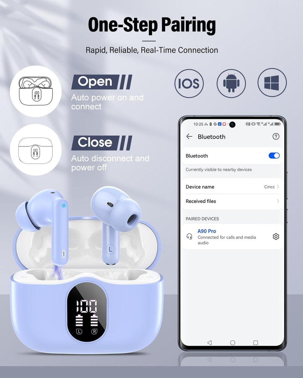 Auriculares inalámbricos, Bluetooth 5.4 Auriculares estéreo de bajo...