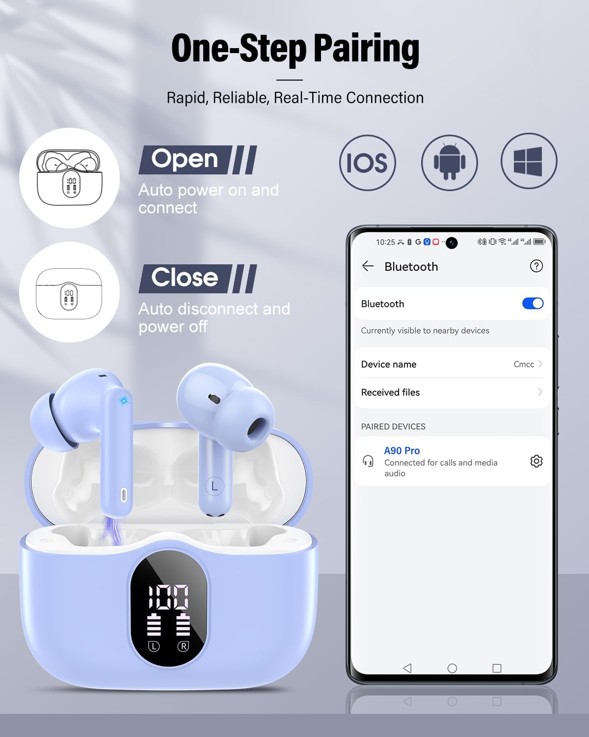 Auriculares inalámbricos, Bluetooth 5.4 Auriculares estéreo de bajo...