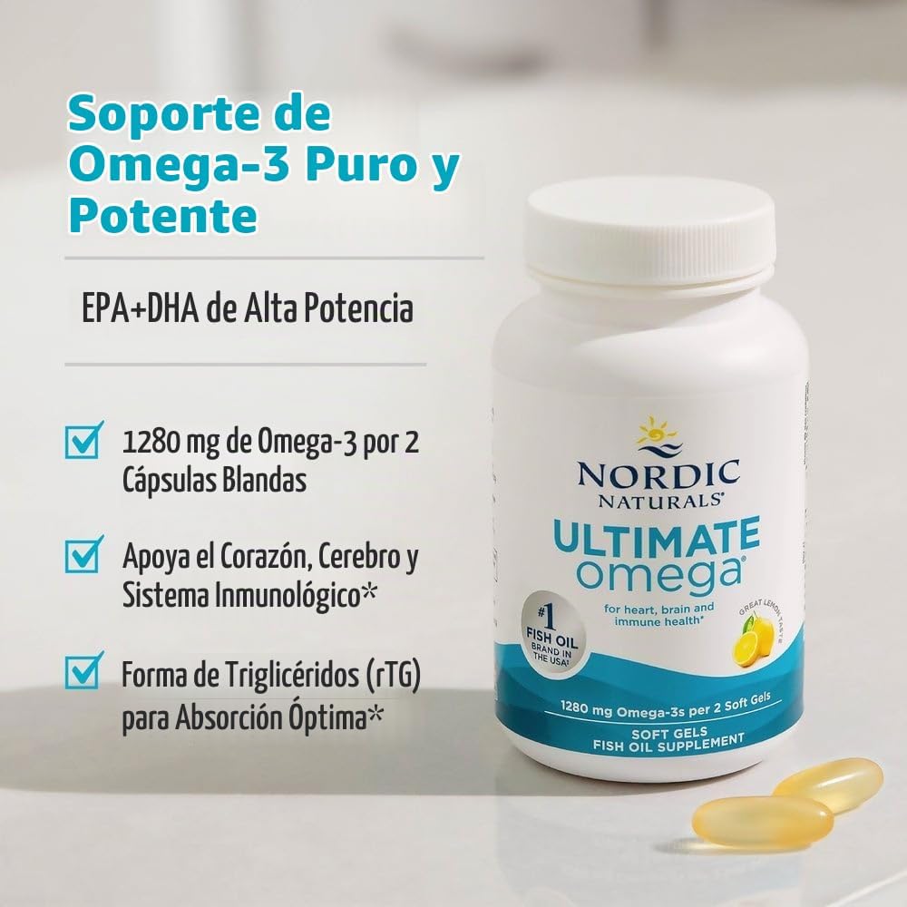Nordic Naturals Ultimate Omega, 1280 mg de aceite de pescado omega-...