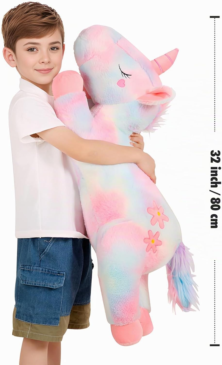 Tianmihou - Cojín de peluche de unicornio arcoíris de 32 pulgadas,...