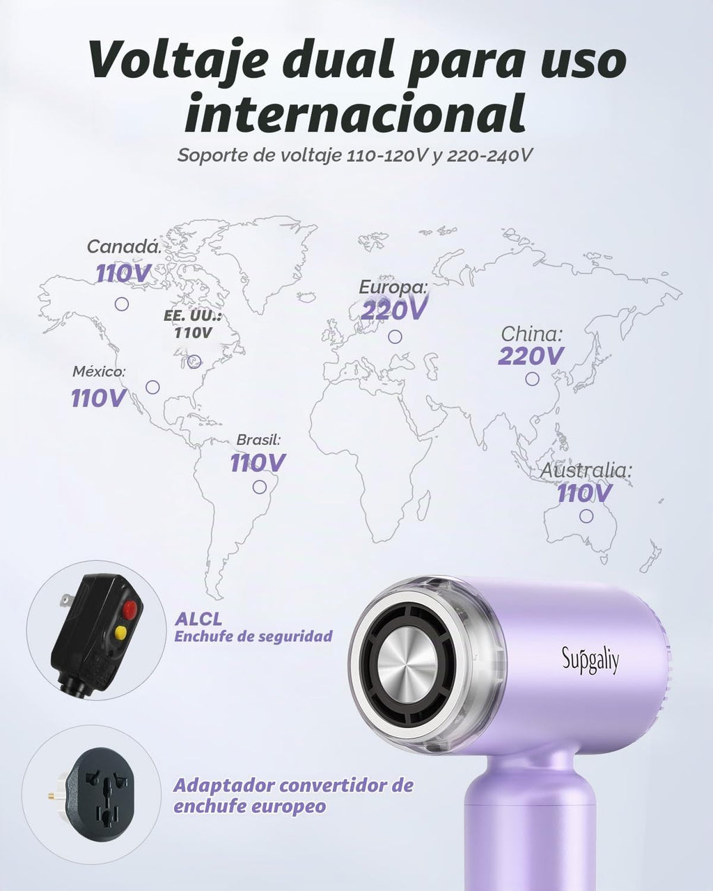 SUPGALIY Secador de pelo de viaje de doble voltaje, secador de sopl...