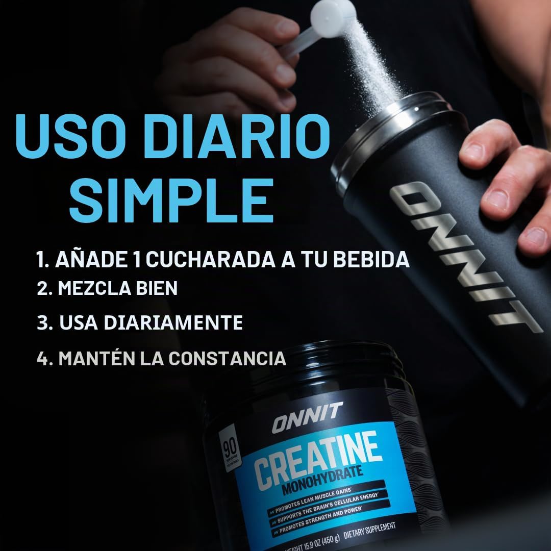 ONNIT Monohidrato de creatina en polvo 5 g, sin sabor, tamaño econó...