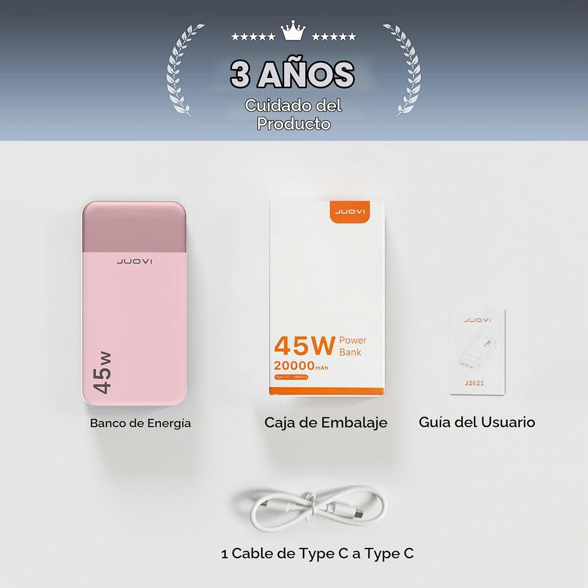 Cargador portátil JUOVI Power Bank 45W 20000mAh | PD QC carga rápid...