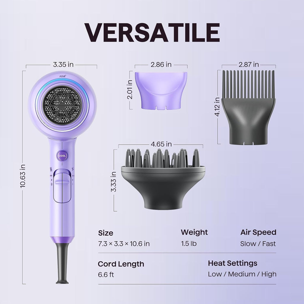 Wavytalk Secador de pelo iónico soplado con difusor para cabello ri...