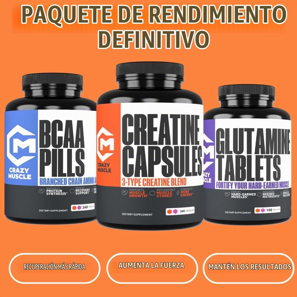 Crazy Muscle Cápsulas de Creatina, 5g de Ganador de Masa a Granel P...