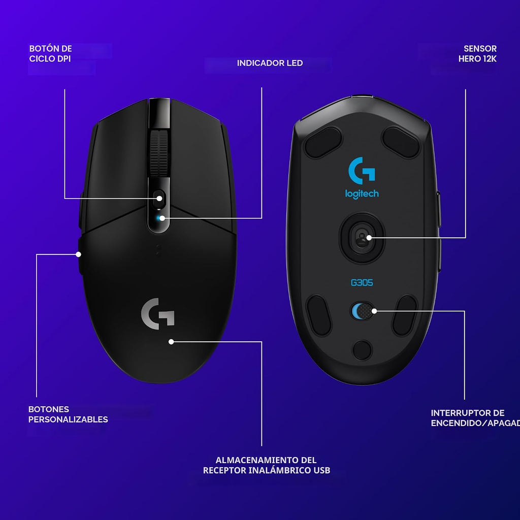 Ratón inalámbrico para juegos Logitech G305 Lightspeed - Negro | 12...