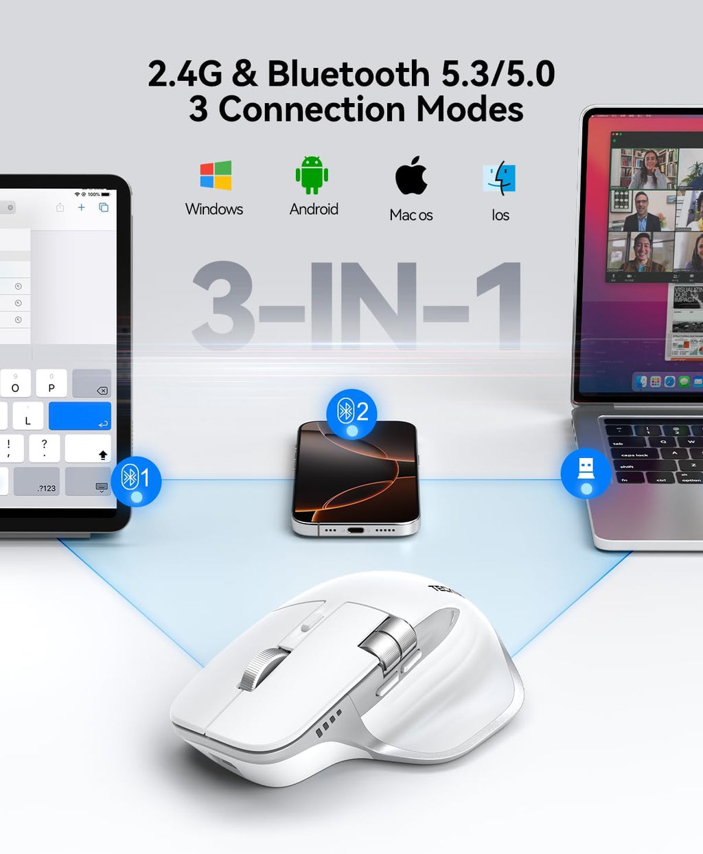 Ratón inalámbrico TECKNET, desplazamiento lateral Bluetooth recarga...