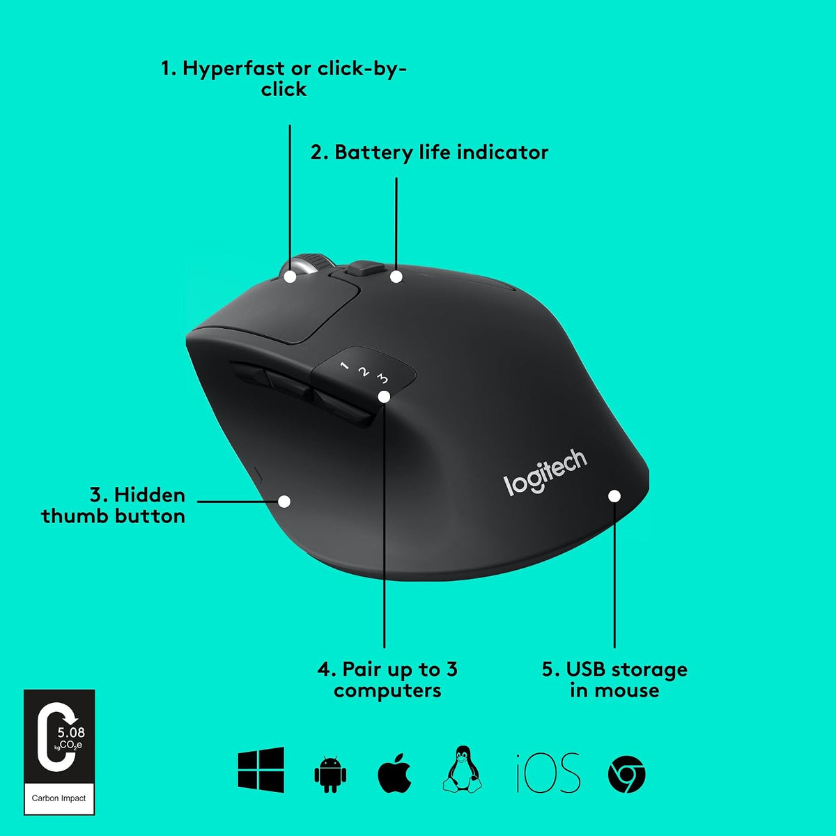 Ratón inalámbrico multidispositivo Logitech M720 Triathalon de tama...