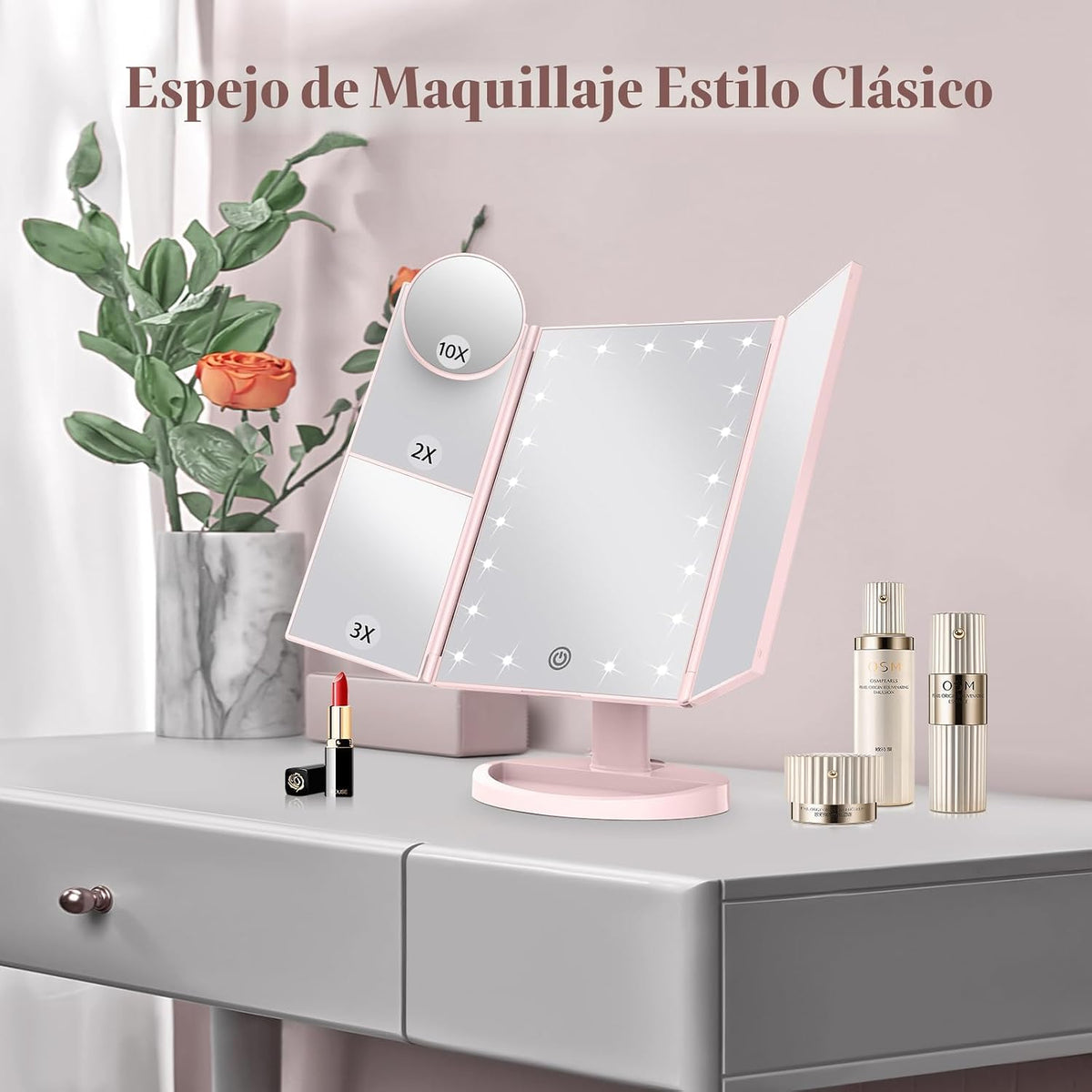 HUONUL Espejo de tocador con aumento 2X\/3X\/10X con luz, espejo de...