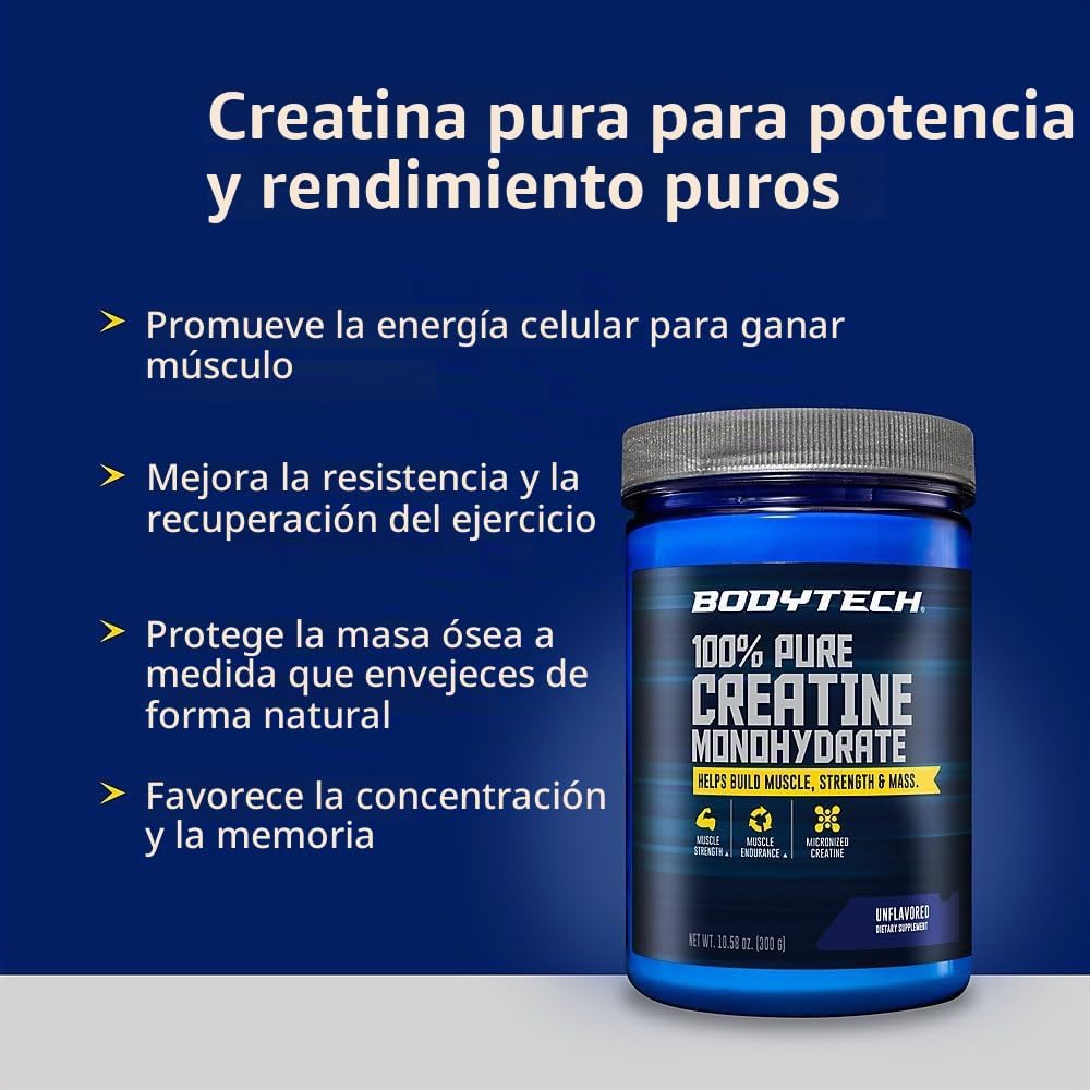 BodyTech - Monohidrato de creatina en polvo, sin sabor, 10.58 onzas...