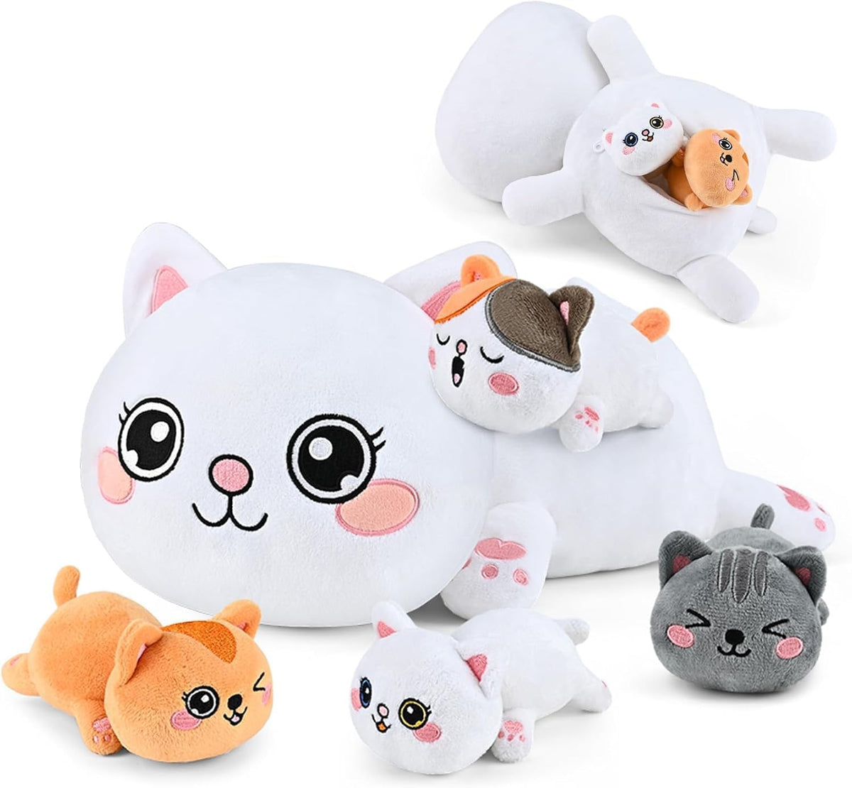 KMUYSL Mamá Peluches con 4 Bebés, Peluche para Niños, Gato | Peluch...