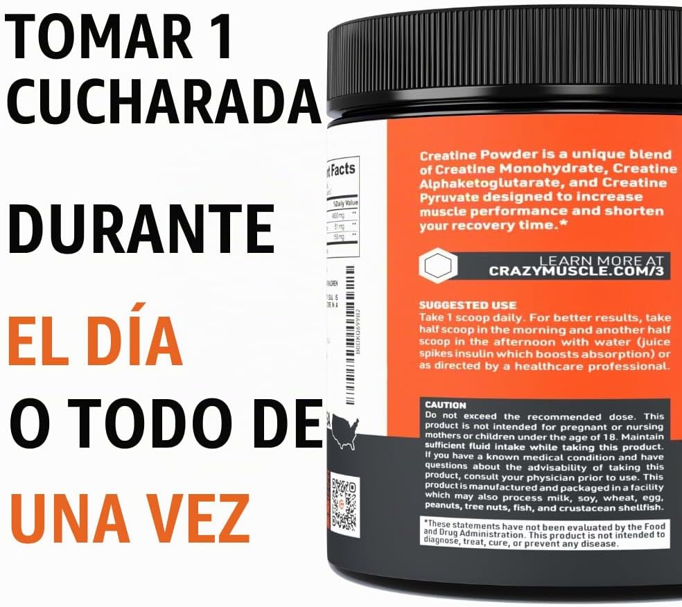 Monohidrato de creatina en polvo, 5000 mg, suplemento preentrenamie...