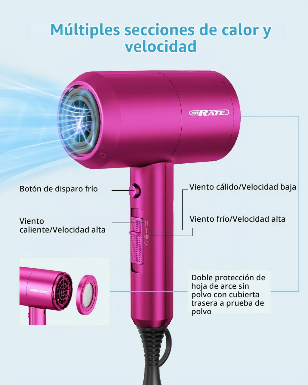 SHRATE Secador de pelo iónico con difusor | Secador profesional par...