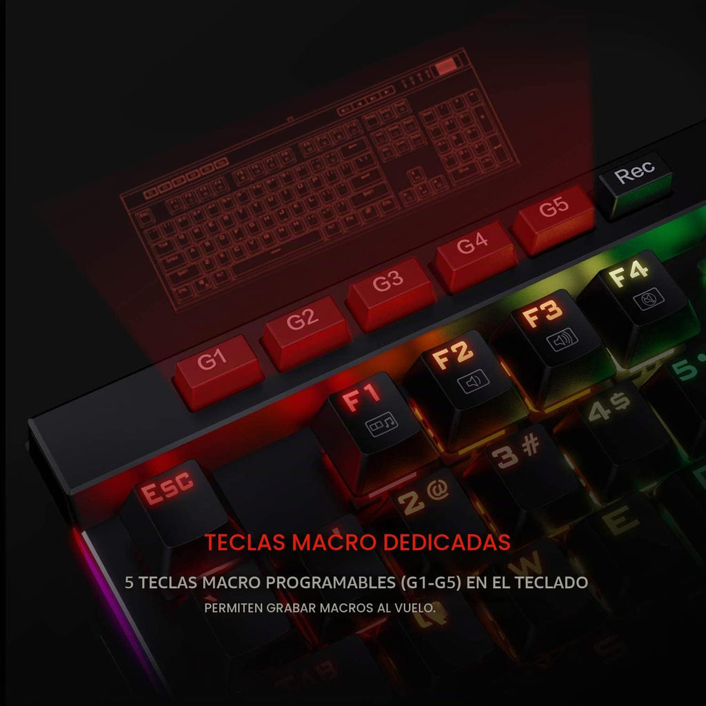 Redragon K580 Teclado mecánico para juegos RGB con cable, tecla mac...